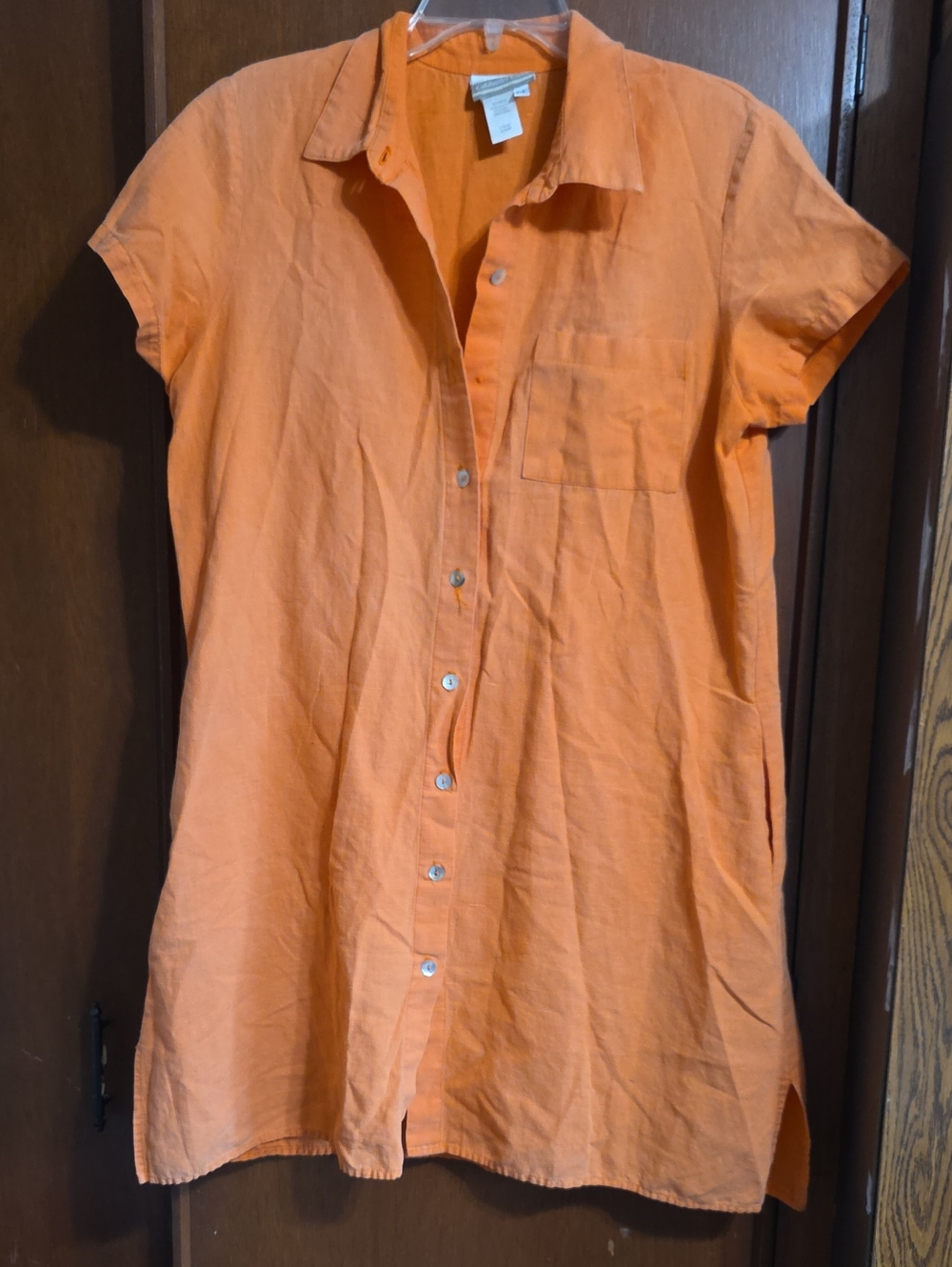 Coldwater Creek Orange Button-Front Linen Blend Shirt Dress Sz P/L